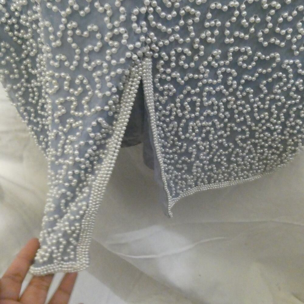 Vintage 1X Women's Silk Pearl Bead Dress Light Blue - Picture 4 of 13